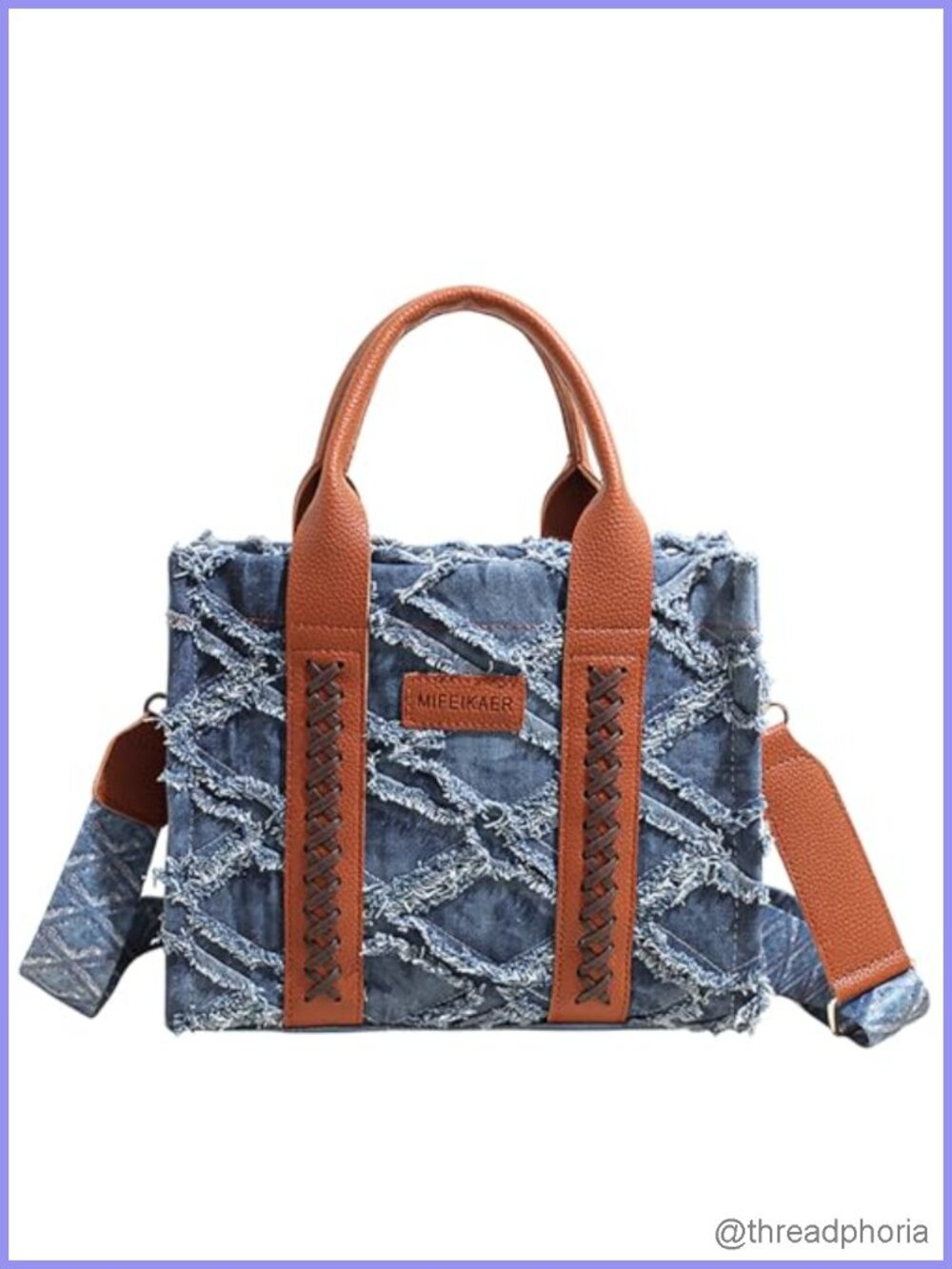 Denim Tote Bag Quilted Tassel Shoulder Crossbody Purse Adjustable Strap